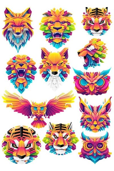 Reysa Tasarım مجموعة ملصقات بتصميم حيوانات مكونة من 12 قطعة للهاتف والكمبيوتر...