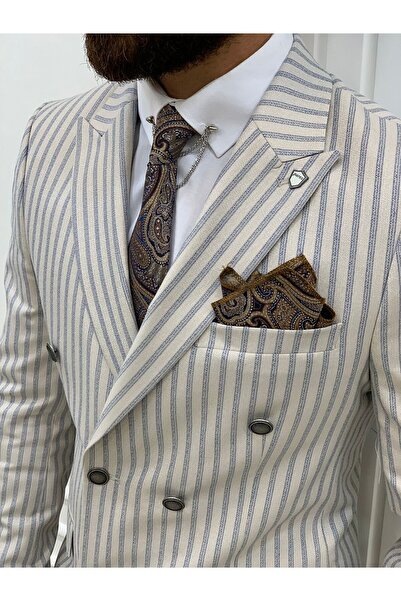 LONATOLİA Erkek Kruvaze Takım Elbise Kırlangıç Yaka İtalyan Kesim Slim Fit Ceket Pantolon