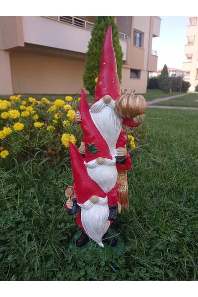 BilgeCe hoMe Üçlü gnom heykeli, Gnom heykeli, Üçlü Noel Baba Heykeli, Polyest...