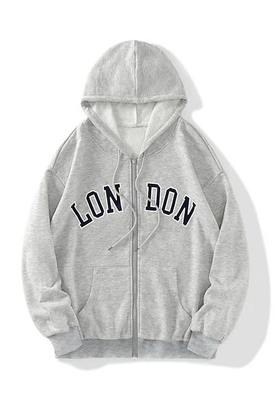 MANCY Unisex 2ip Knitted Fabric London Printed Zippered Sweat Cardigan