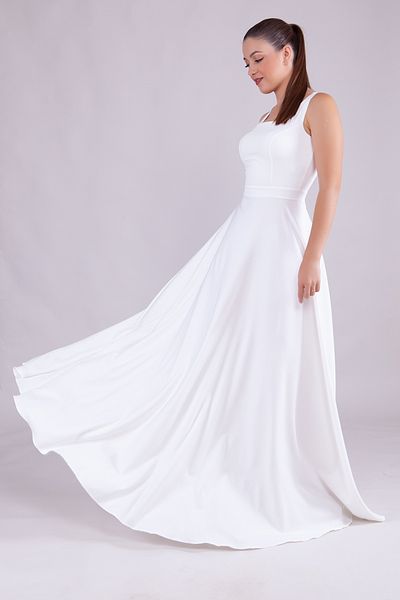 bayansepeti Atlas Fabric Square Collar Thick Strap Maxi White Evening Dress 413
