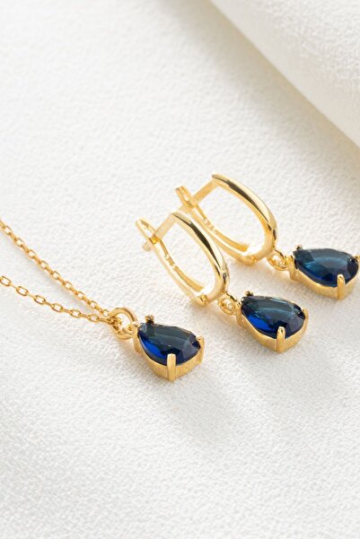 Silvano Jewelry 925 Ayar Gümüş Damla Model Kolye Küpe Seti