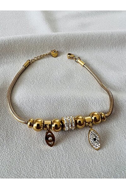 via venüs Gold Çelik Göz Detaylı Charm Bileklik