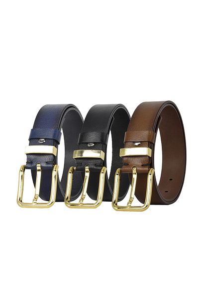 GoDeri Set 3 piese din piele naturală 100% negru, bleumarin, maro centură de blugi damă, 4 cm=3-Piece-met.bridge.-76-090