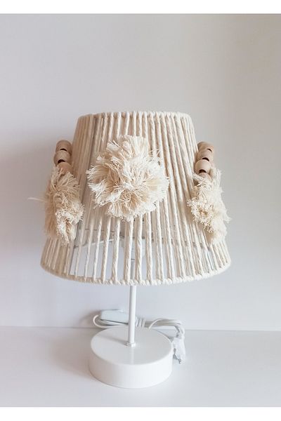 C&A&B KUZEY AVİZE MACROME Rope Wrapped Wooden Beaded RAINBOW APPLIQUED HANDMADE POMPOM Children's and Baby's Room Lampshade