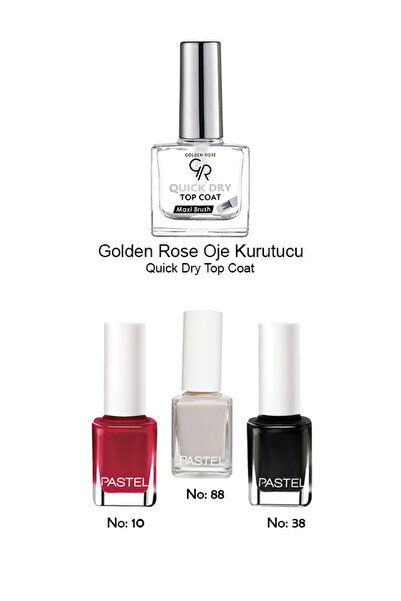 Golden Rose Quick Dry Top Coat Oje Kurutucu + Pastel Oje No: 10-38-88 - Avantajlı Set