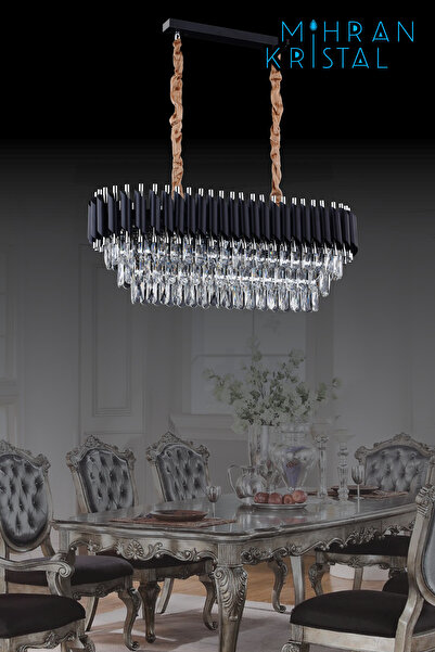 Almira MİHRAN KRİSTAL ALMİRA YEMEK MASASI SİYAH KROM KRİSTAL TAŞLI