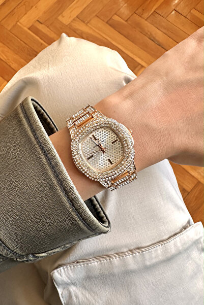 pierrose Rose Color Metal Cord Stone Women's Wristwatch