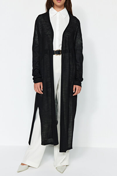 Trendyol Modest Black Slit Detailed Long Thin Knitwear Cardigan TCTAW24TH00087