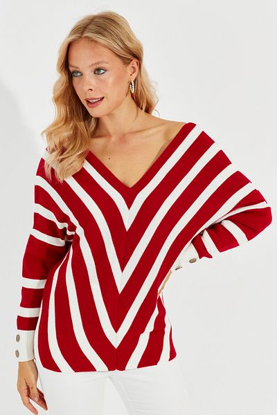 Cool Woman's Red Bat Sleeve Knit Sweater Q955