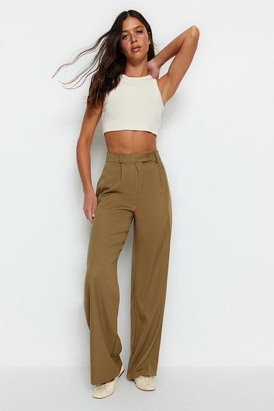 Trendyol Collection Khakifarbene gewebte Hose mit weitem Bein – TWOAW22PL0263
