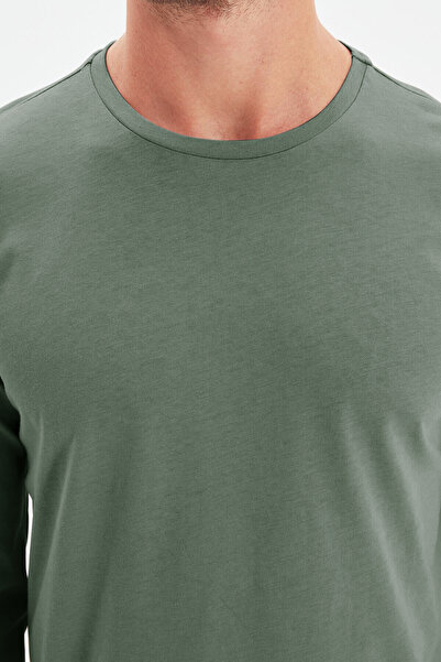 Trendyol Collection Sötétzöld normál szabású, hosszú ujjú, 100% pamut tok szövet póló TMNAW21TS0208