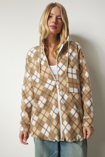 Happiness İstanbul Women's Beige Tasseled Hooded Fleece Sweatshirt DD01260