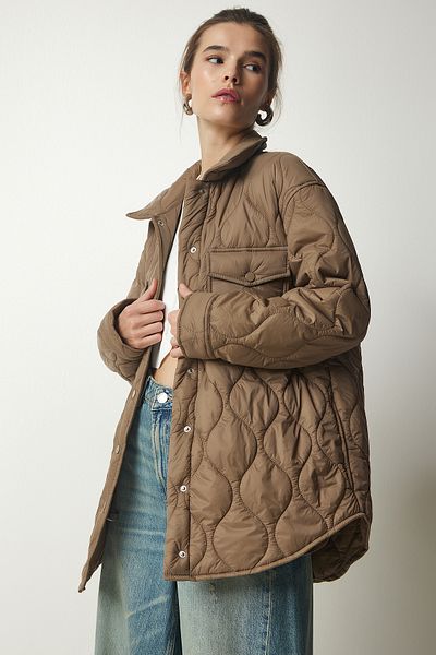 Happiness İstanbul Γυναικείο Καπιτονέ Παλτό Mink Oversize με Τσέπες dz00090
