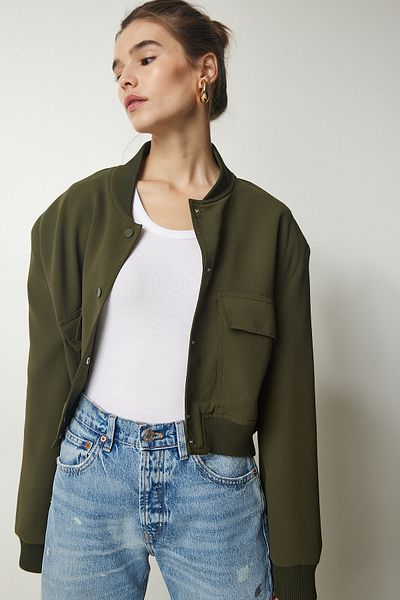 Happiness İstanbul Dámska khaki bunda typu Wide Pocket Bomber Jacket FN03041