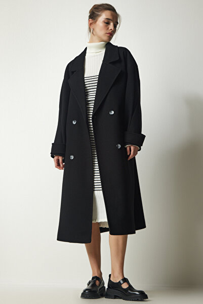 Happiness İstanbul Dámský oversize kabát na obočí s dvouřadým límcem TO00115