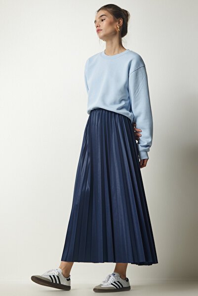 Happiness İstanbul Női sötétkék rakott hosszú szoknya LJ00001