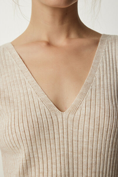 Happiness İstanbul Női bézs színű kötött kötött pulóver ruha KG00006