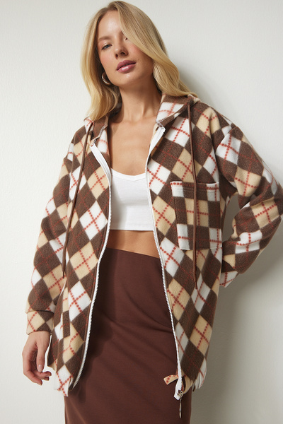 Happiness İstanbul Women's Brown Tasseled Hooded Fleece Sweatshirt DD01260