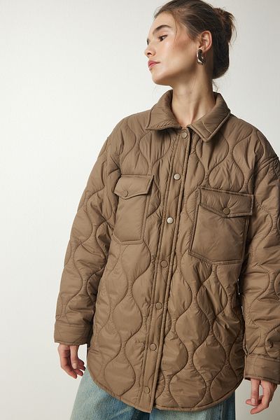 Happiness İstanbul Γυναικείο Καπιτονέ Παλτό Mink Oversize με Τσέπες dz00090