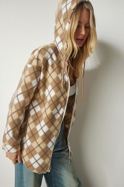 Happiness İstanbul Women's Beige Tasseled Hooded Fleece Sweatshirt DD01260