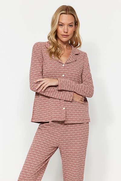Trendyol Collection Brown 100% Cotton Ethnic Patterned Shirt-Pants Knitted Pajamas Set THMAW20PT0265