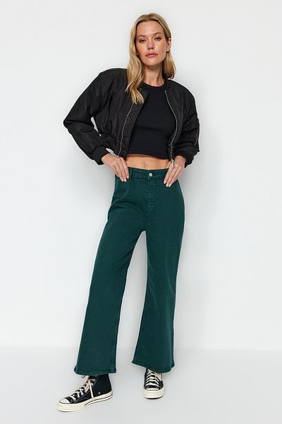 Trendyol Collection Petrolfarbene Culotte-Jeans mit hohem Bund TWOAW24JE00282