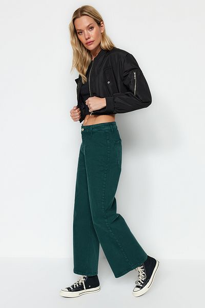 Trendyol Collection Petrolfarbene Culotte-Jeans mit hohem Bund TWOAW24JE00282