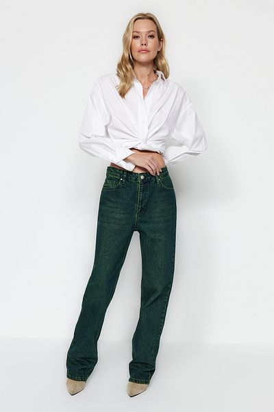 Trendyol Collection Sötétkék sápadt hatású Vintage alacsony derékú széles lábú farmernadrág TWOAW24JE00304