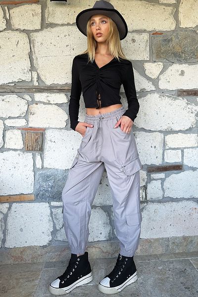 Trend Alaçatı Stili Women's Gray Zipper Detailed Jogging Pants ALC-X11042