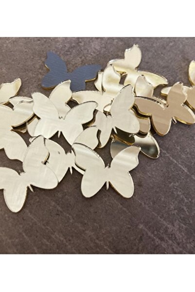 guluslazerkesim 15 Pieces 3 cm Plexiglass Butterfly Object Gold