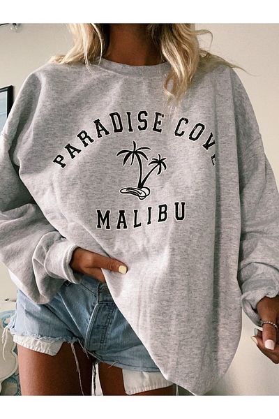 blackjack giyim Γυναικείο φούτερ σε γκρι Paradise Malibu με στάμπα oversize