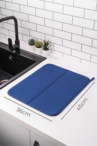 HOMELKA Mikrotex Bulaşık Matı Süper Emici Bulaşık Kurutma Matı 45x36cm Tezgah Üstü Bulaşık Matı Lacivert