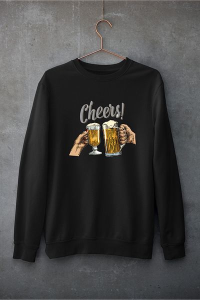 Raf Coll Unisex Oversize Crew Neck Beer Design Ψηφιακή στάμπα φούτερ με δύο νήματα εσωτερικά ανυψωμένα