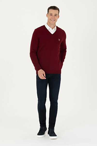 U.S. Polo Assn. Мъжки бордо червен базов пуловер G081SZ0TK.000.1629687.VR014