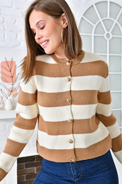 VOLT CLOTHİNG Γυναικεία πλεκτή ζακέτα χοντρή ριγέ