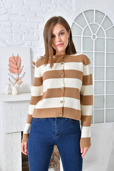 VOLT CLOTHİNG Damski kardigan z grubej dzianiny w paski