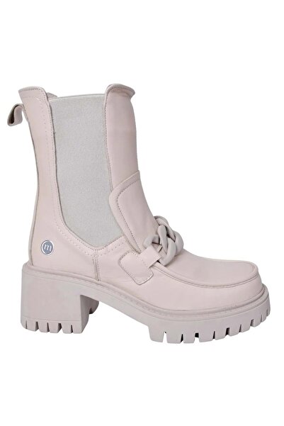 Mammamia Kadın Deri Zincir Tokalı Bot Bej