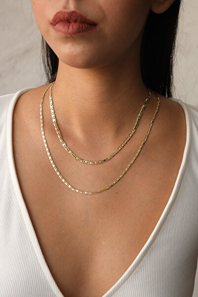 LİLAK KUYUMCULUK 14 Ayar Altın Yassı Zincir Mariner Kolye 2,5 mm