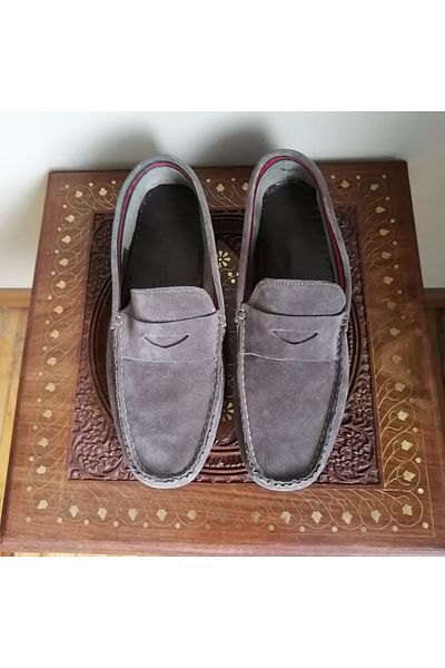 Butik Tülin Unisex genuine leather suede mink banded front hand-stitched unlined very soft rubber sole loafer