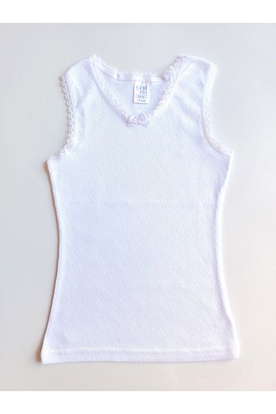 ÇebiKids Girl's 100% Cotton White Jacquard Thick Strap Undershirt 3-pack