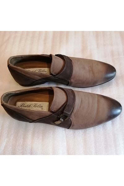 Butik Tülin Unisex genuine leather nubuck mink coffee shaded combination buckle soft rubber sole loafer shoes