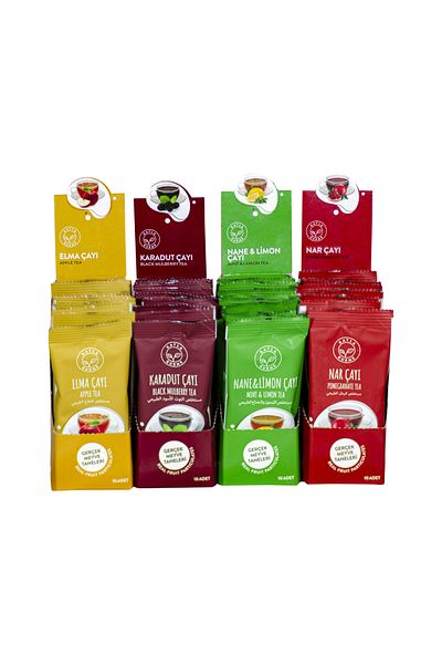 Kayla Gurme 4 Types of Fruit Grain Disposable Tea - 80 Pcs Black-Mulberry-Apple-Pomegranate-Mint Lemon