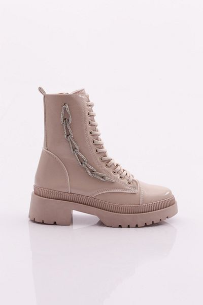 DGN Γυναικείες Μπότες Ecru Wrinkled Patent Leather 101613421027