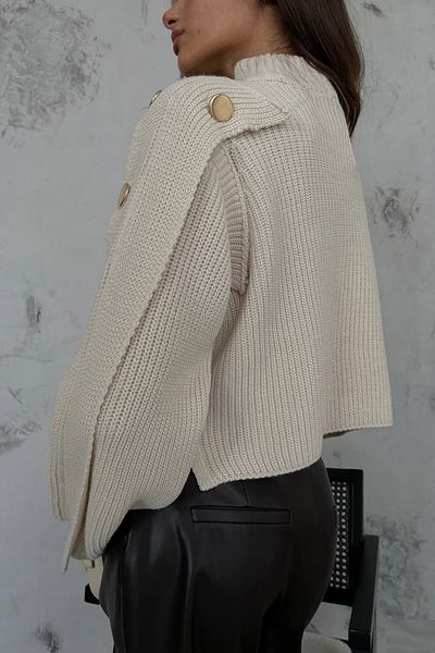 lovebox New Season Oversize Women's Sweater - Button Detail, BLCKF23W16028