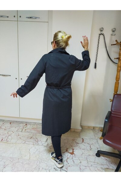 scatola di moda kruvaze yaka önden düğmeli dökümlü trençkot