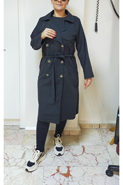 scatola di moda kruvaze yaka önden düğmeli dökümlü trençkot