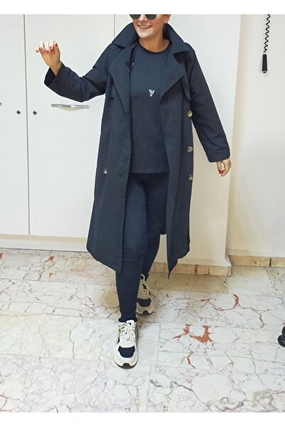 scatola di moda kruvaze yaka önden düğmeli dökümlü trençkot