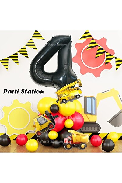Parti Station İnşaat Tema 4 Yaş Doğum Günü Balon Karşılama Seti Dozer Kamyon ...