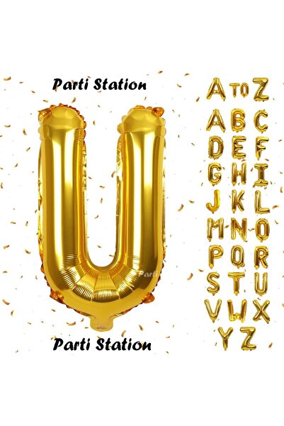 Parti Station Altın Renk Harf Folyo Balon U Harfi Büyük Boy 100 cm 1 m Helyum...